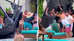 Terrifying scene unfolds as metal cabana frame crashes into packed casino pool area Schools Australia